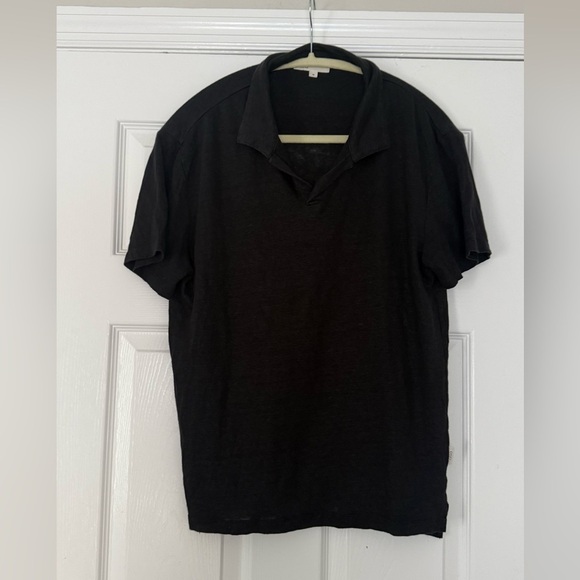 ONIA Linen Blend Johnny Collar Polo in Grey Medium - Picture 1 of 4